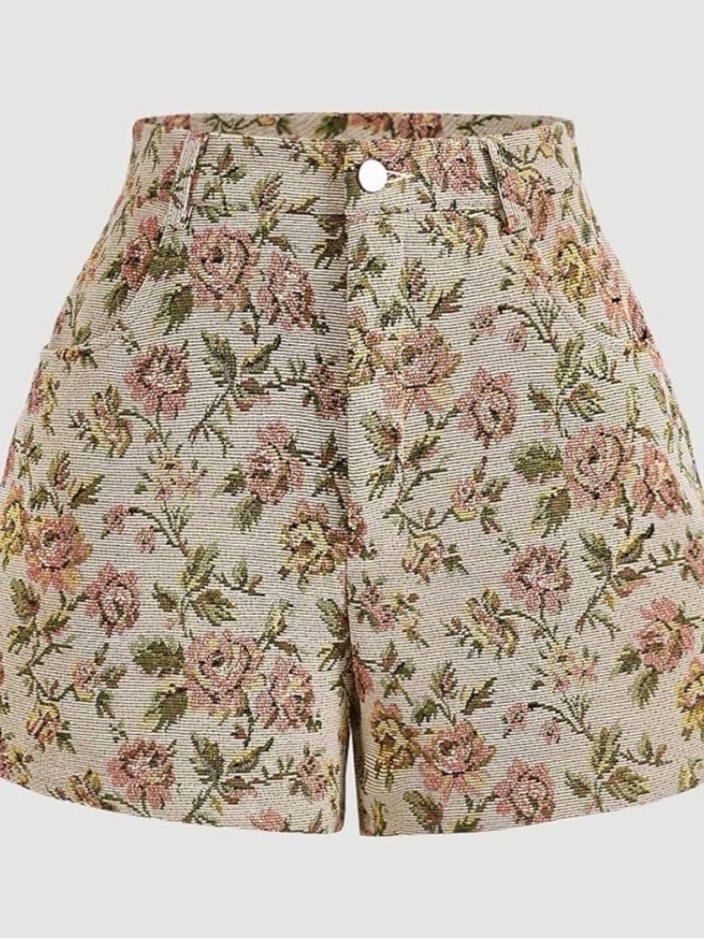 Vintage Floral Knit High-Waist Women's Shorts